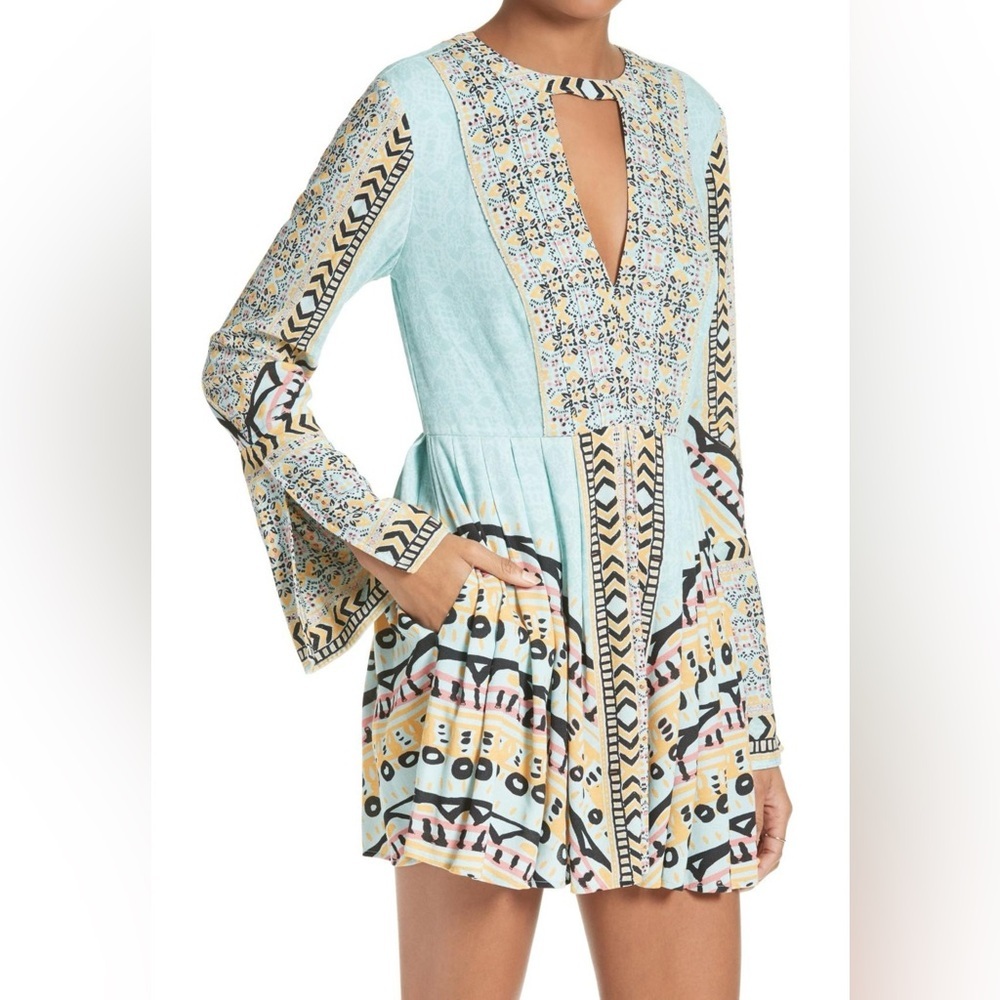 Free People Tegan Border Dress Blue Print Size 6